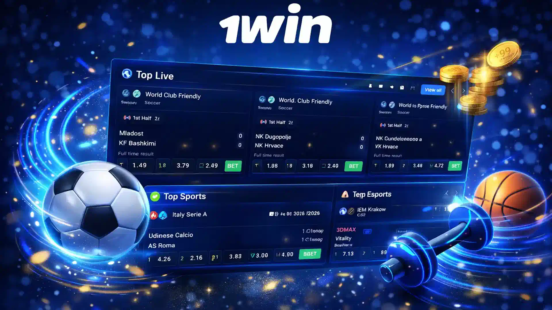 Sports betting on 1win with live matches, football odds and multiple betting markets.