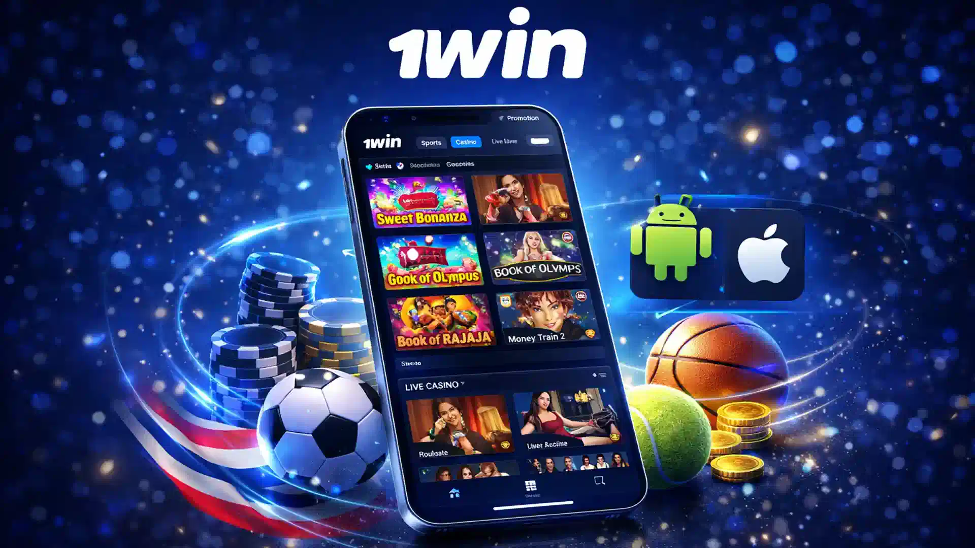 1win mobile app with casino games, sports betting and full account access.