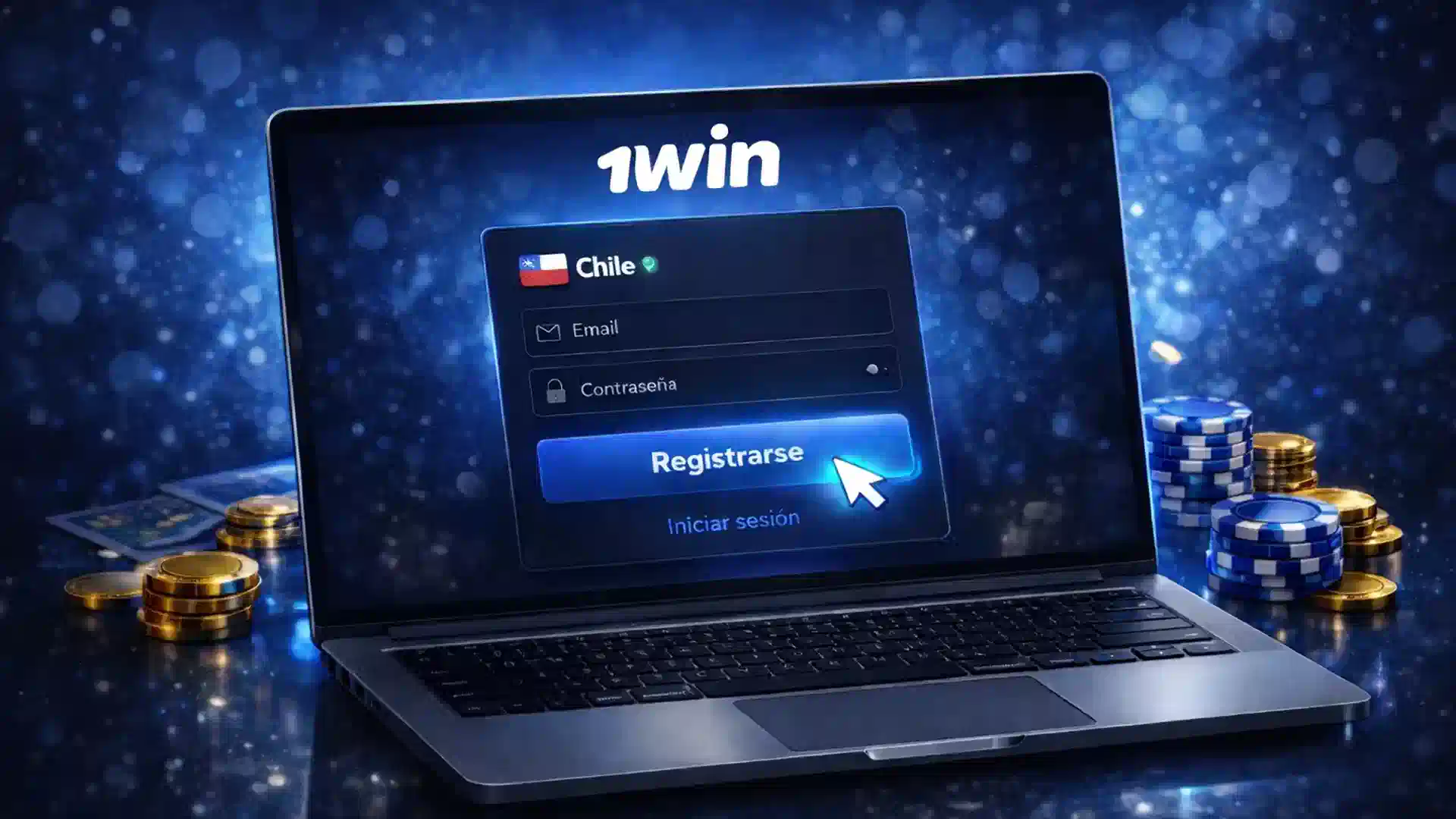 Registro e inicio de sesión en 1win Chile desde portátil con interfaz segura