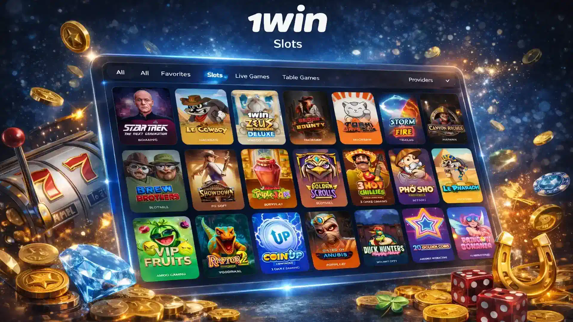 1win slots collection with popular slot games, jackpots and classic themes.
