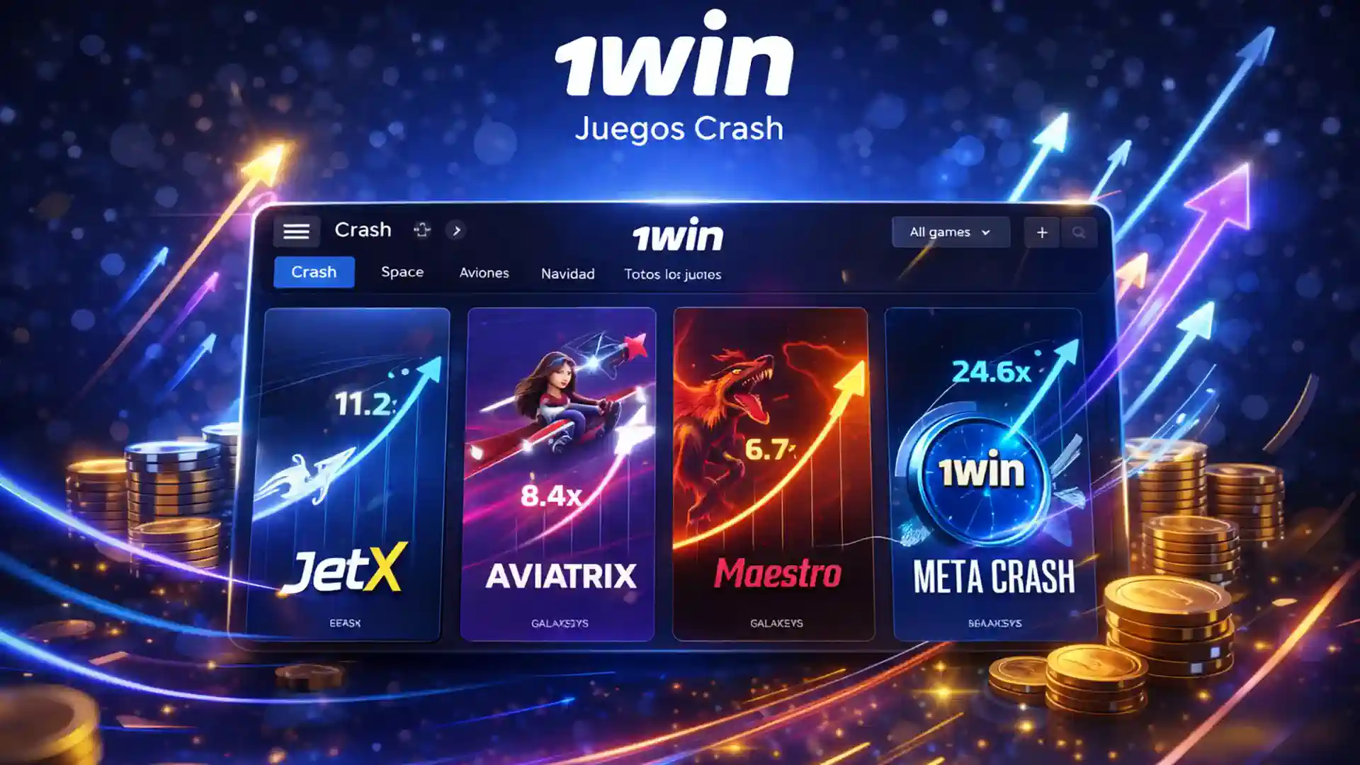 Juegos crash en 1win Chile como Aviator y JetX con multiplicadores altos