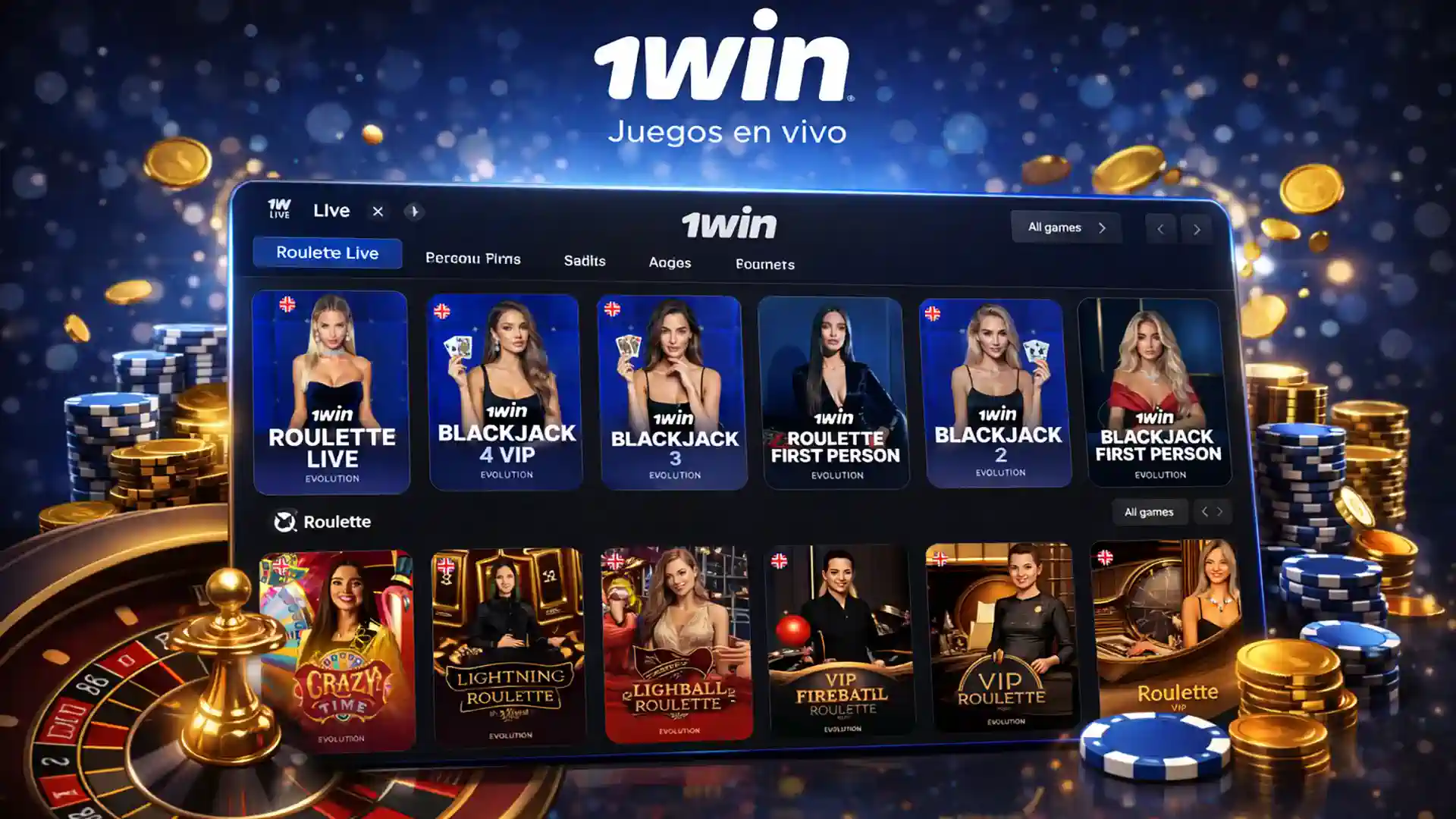 Casino en vivo de 1win Chile con ruleta y blackjack en tiempo real
