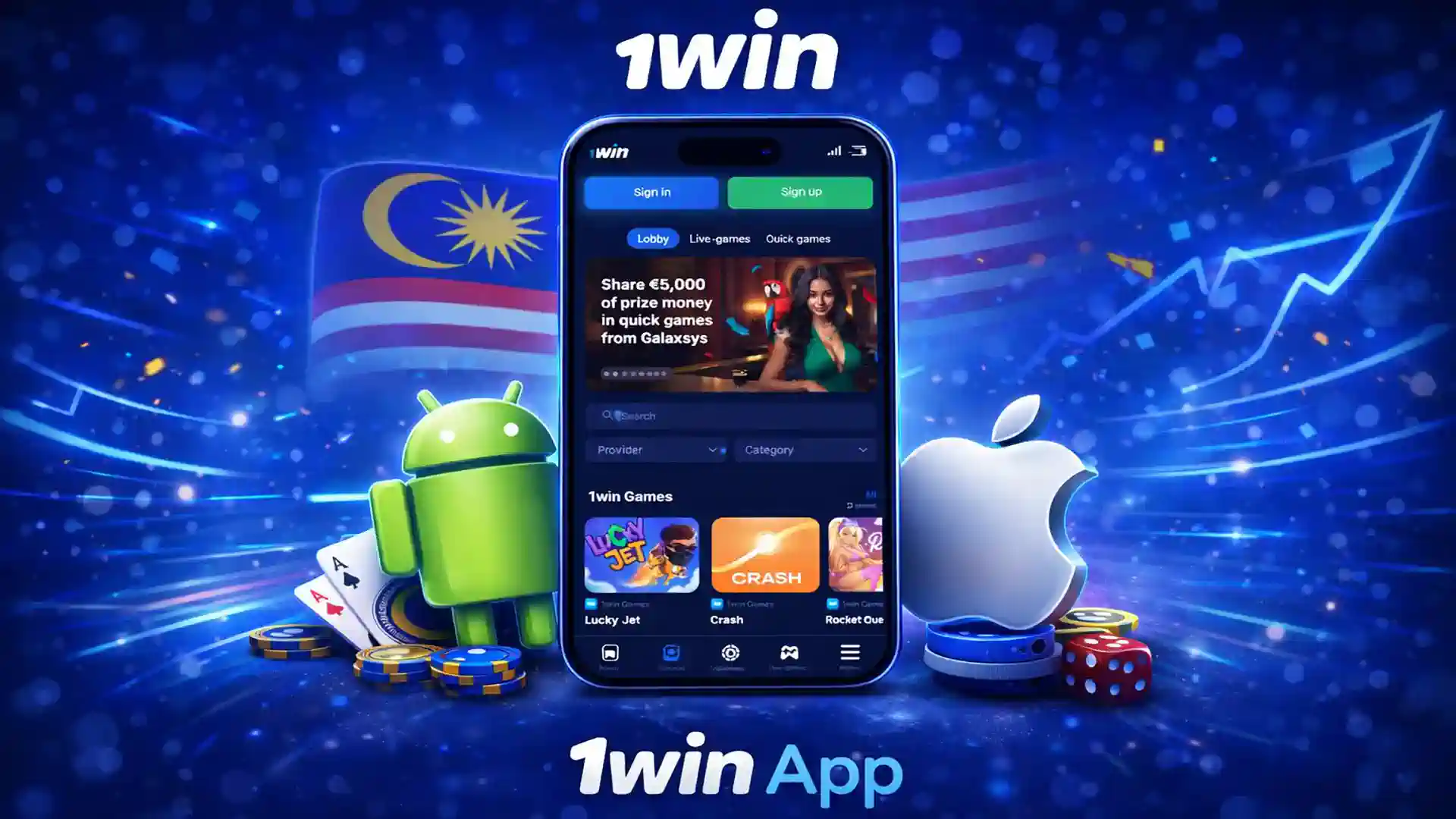 1win mobile app for Malaysia with full access to casino games, sports betting and account features