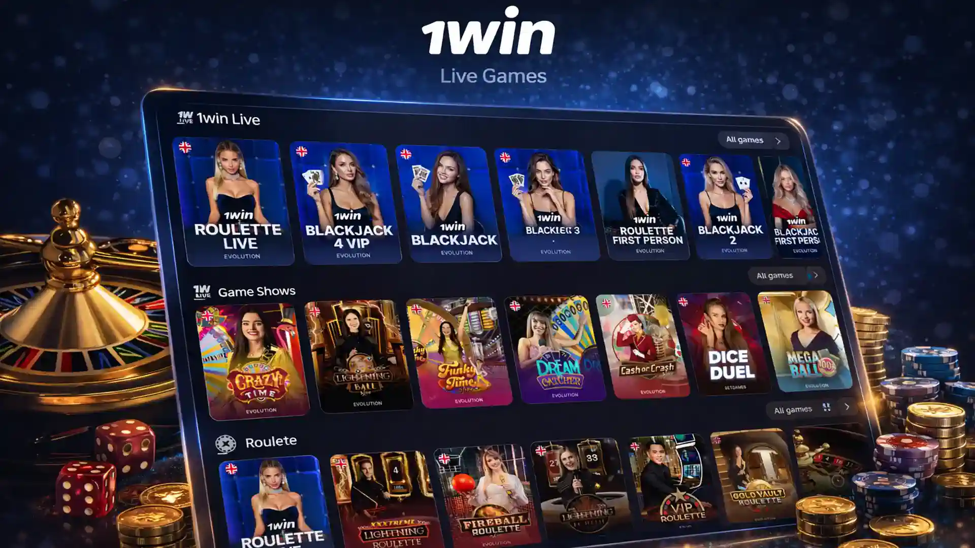 1win live casino games in Thailand with real dealers, roulette and blackjack in real time